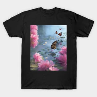 Water lilies, flowers and butterflies T-Shirt